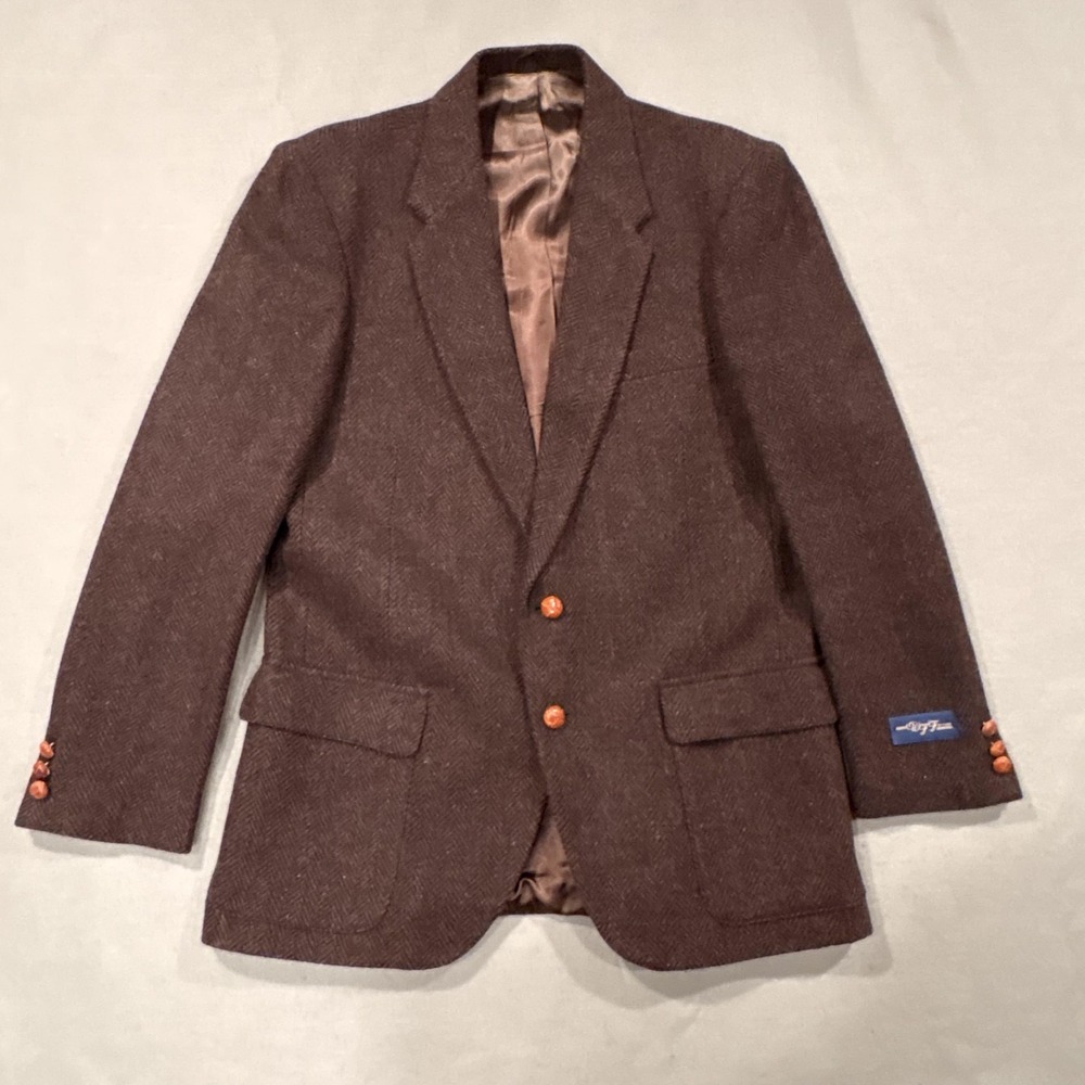 Vintage Farah Blazer Mens 42 Brown Tweed Herringbone Wool Lined